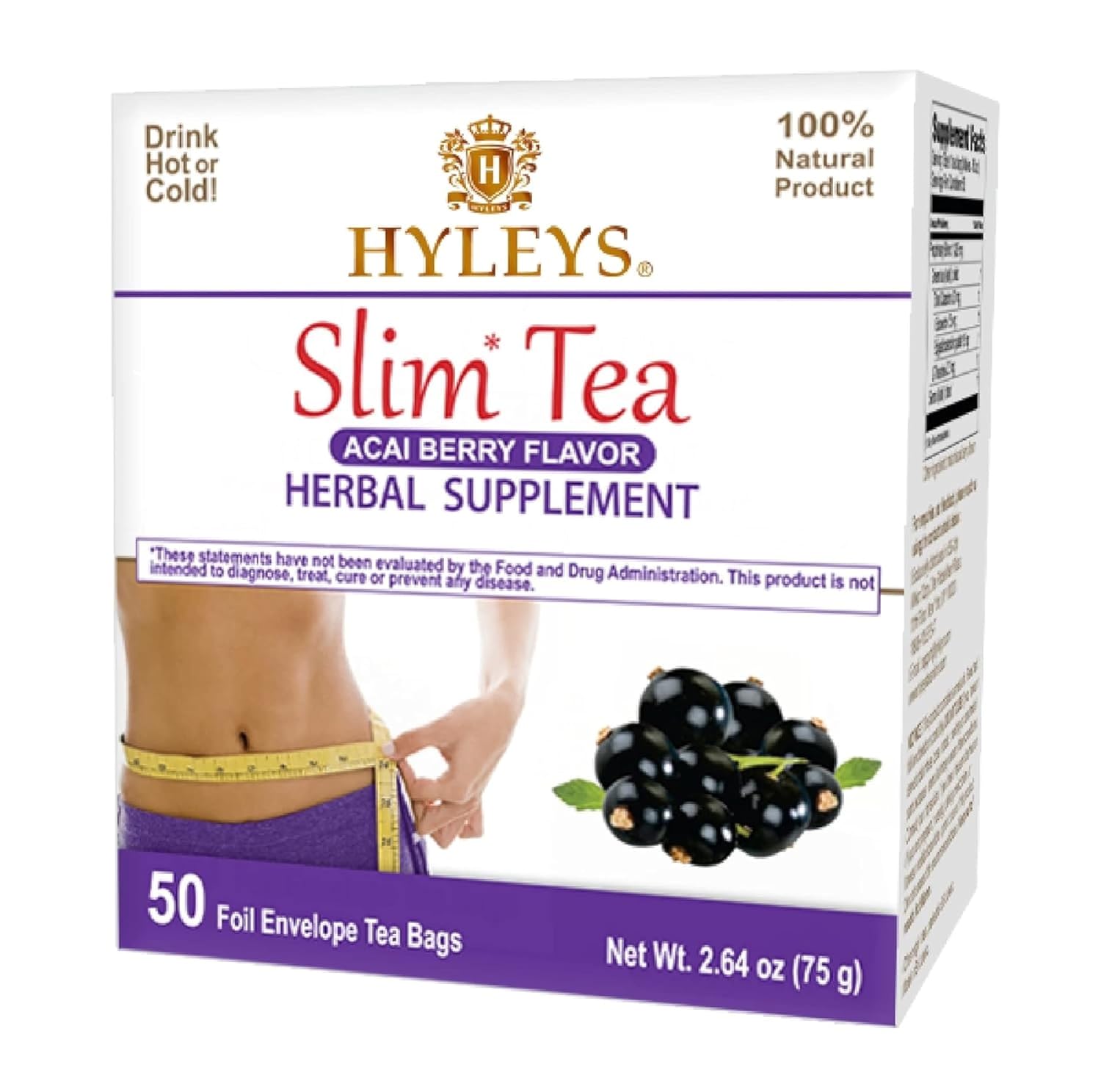 HYLEYS Slim Tea Goji Berry, Weight Loss Detox, Slimming Diet Tea, 25 Bags | Green Tea, Senna Detox & Cleanse, 3 Natural Ingredients, No Added Sugar, 1-Step Bedtime Routine, Supports Digestion