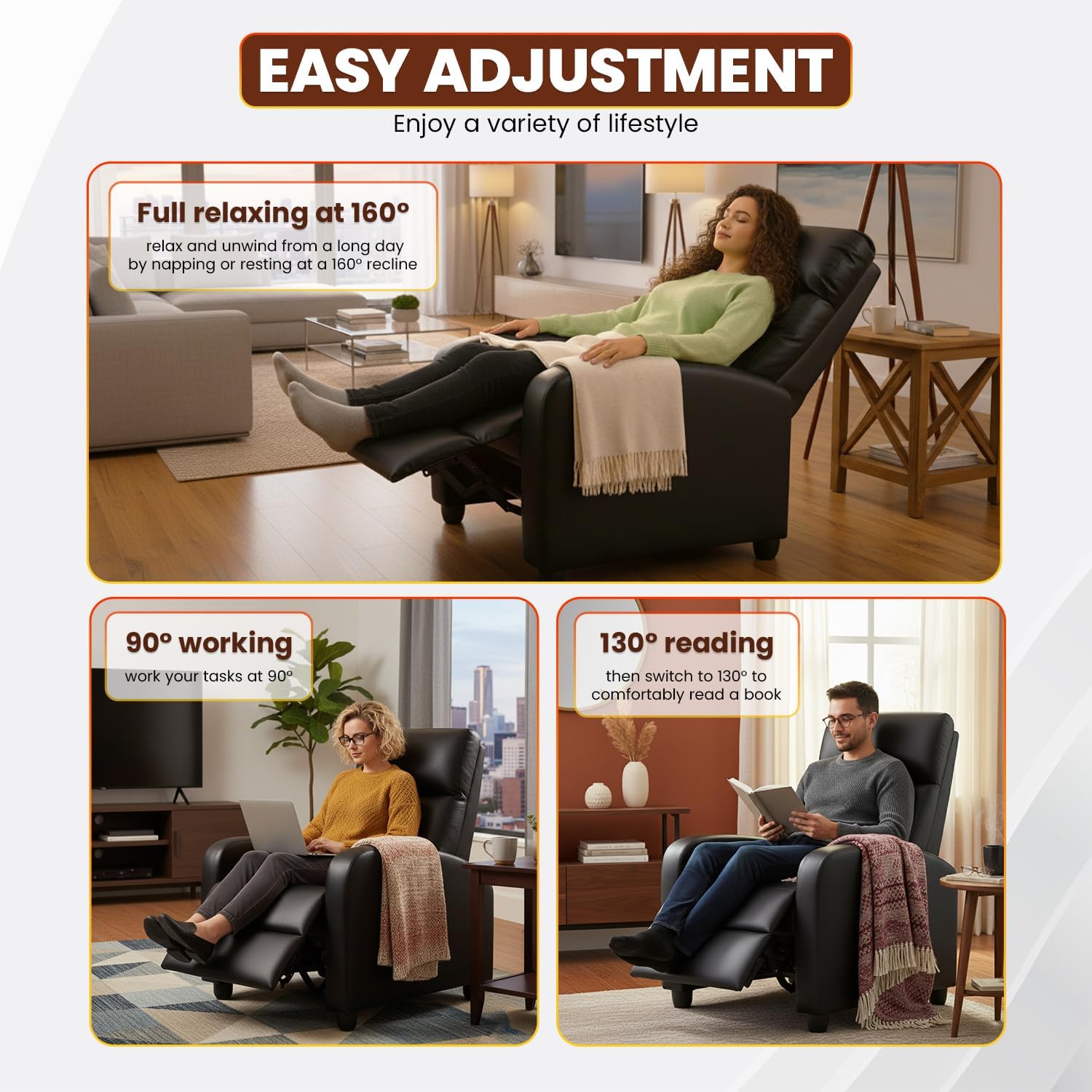 FDW | Recliner Chair | with 2 Point Massage Function | Black, PU Leather