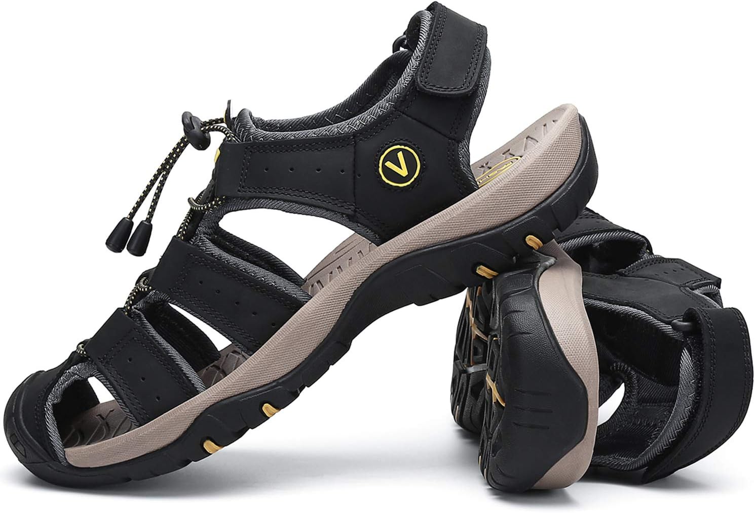 FLARUT Men's Sport Sandals Closed Toe Leather Water Hiking Shoes