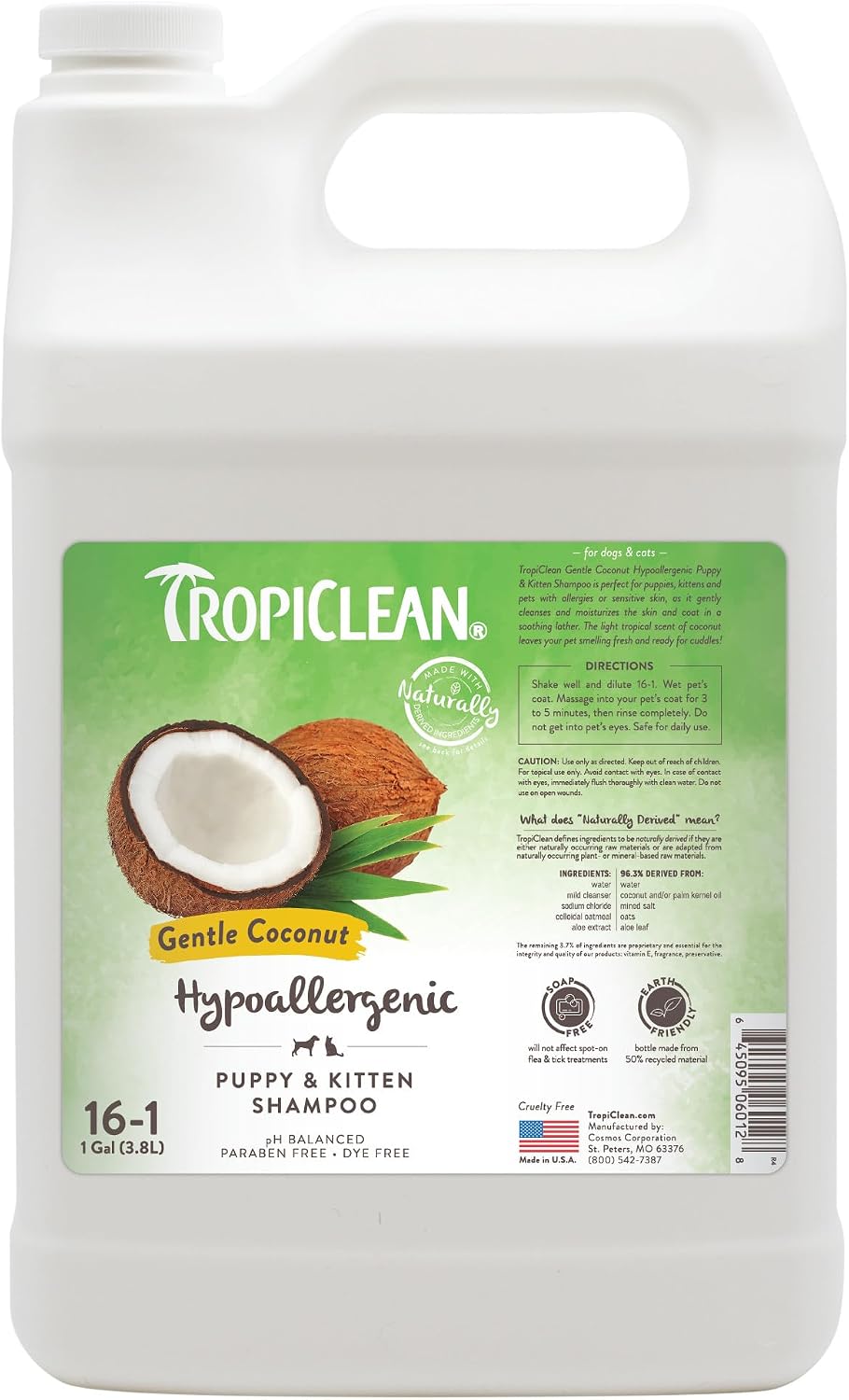TropiClean Deodorizing Dog Shampoo for Smelly Pets, Professional Dog Shampoo, Long Lasting Odor Control, Puppy Safe, USA Made, Berry Scent, 1 Gal
