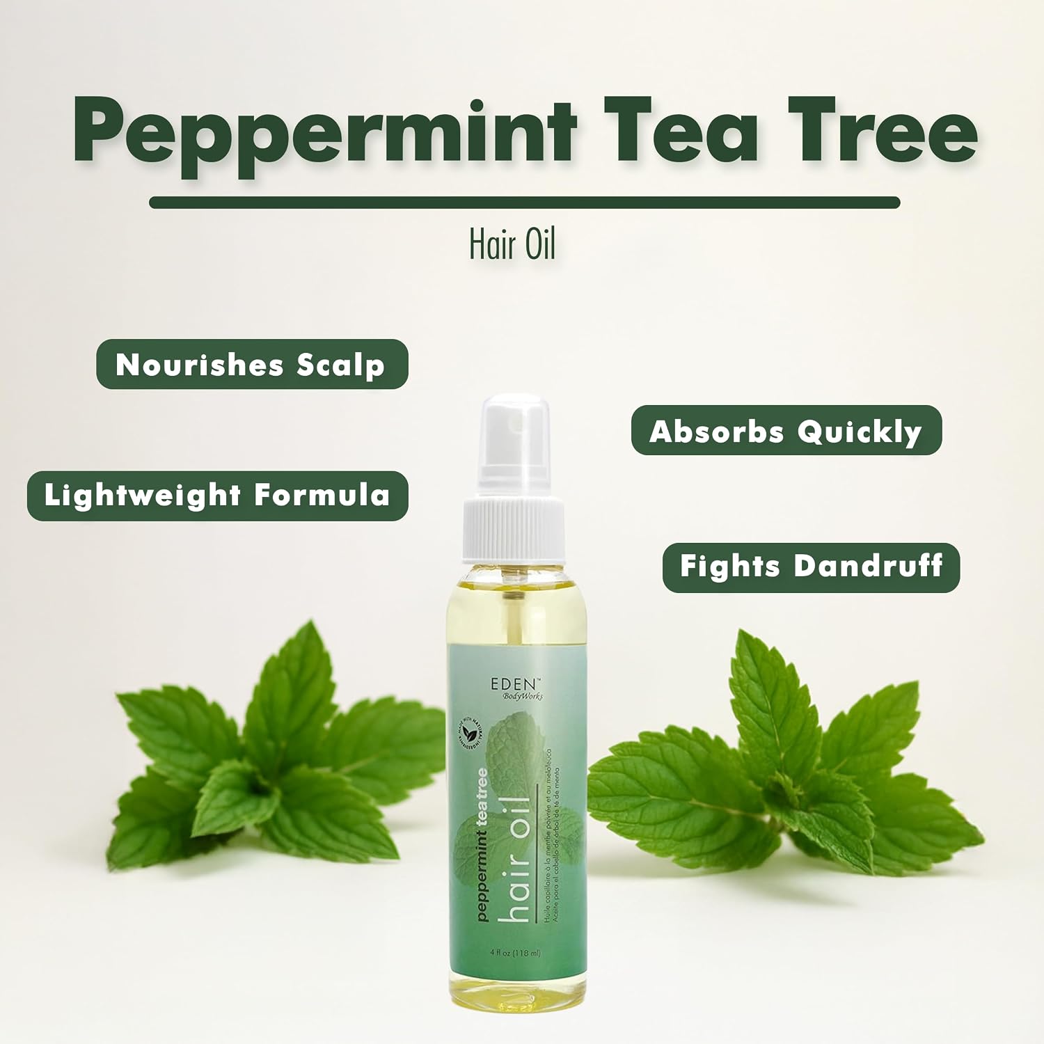 EDEN BodyWorks Peppermint Tea Tree Hair Oil | Scalp & Curl Oil | 4oz | Dry Hair & Scalp Treatment for Curly Hair | Eliminates Dandruff & Boosts Shine