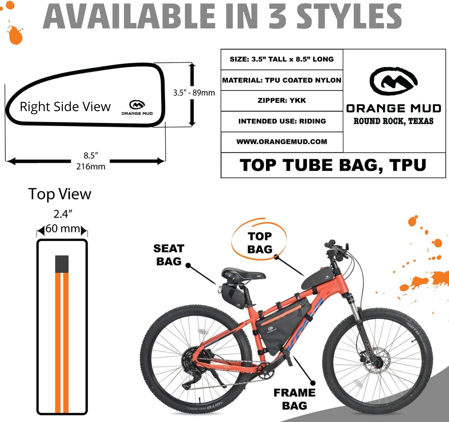 Orange Mud Waterproof Bike Frame Bag TPU Triangle Storage Bag