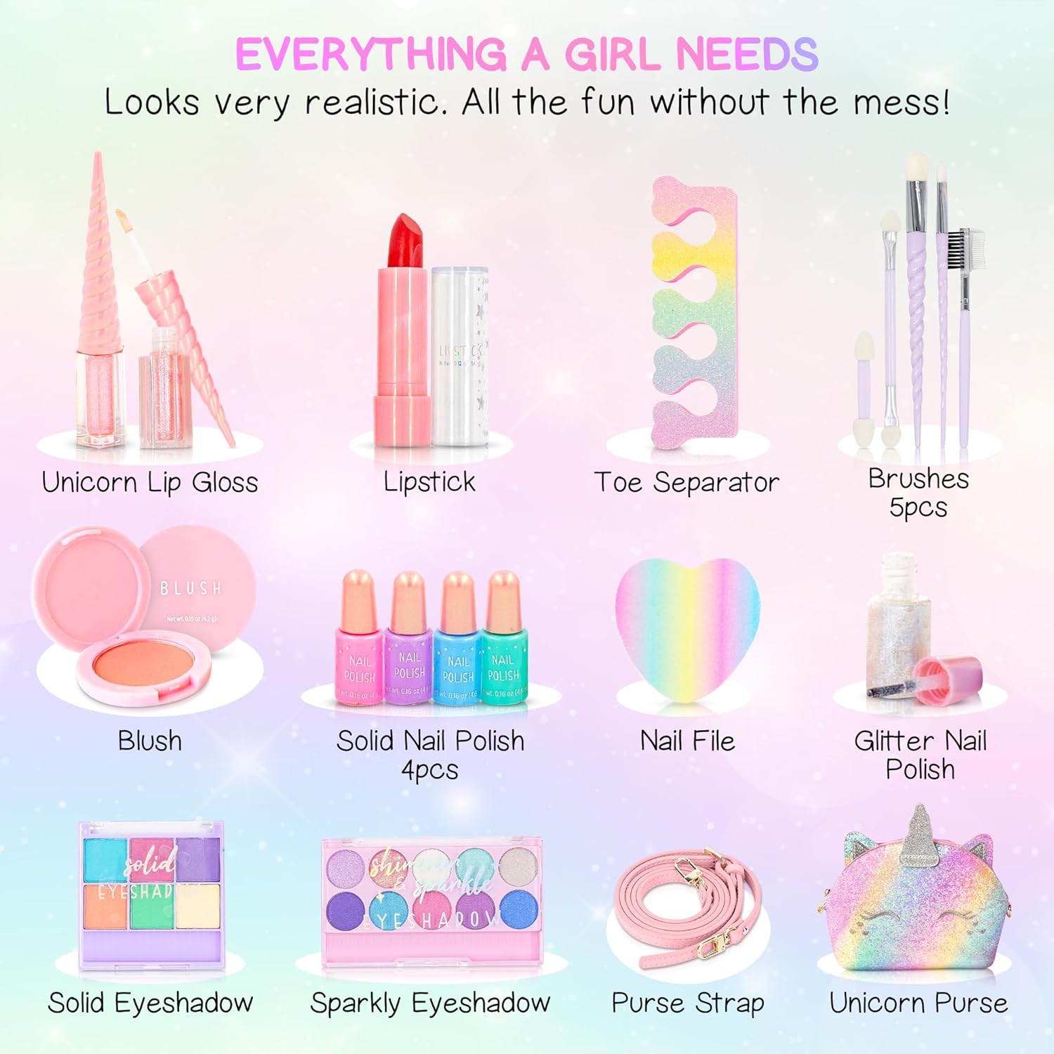 Kids Real Makeup Kit with Unicorn Purse Non Toxic Washable Make Up Set