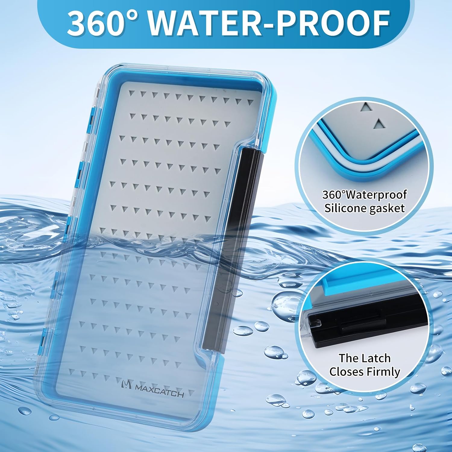 M MAXIMUMCATCH Maxcatch 3-PACK Fly Fishing Boxes Set, Super Slim Design, Waterproof Flies Storage Case with Silicone Insert, Blue