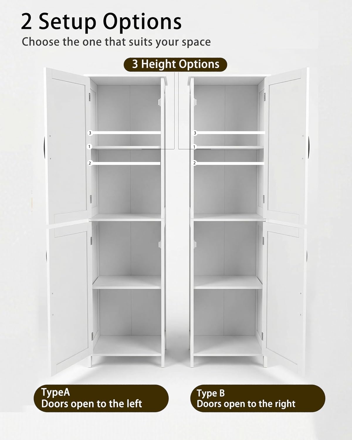 Tall Bathroom Storage Cabinet, Freestanding Bathroom Cabinet with 2 Doors & Adjustable Shelves, Floor Cabinet for Living Room, Kitchen, White