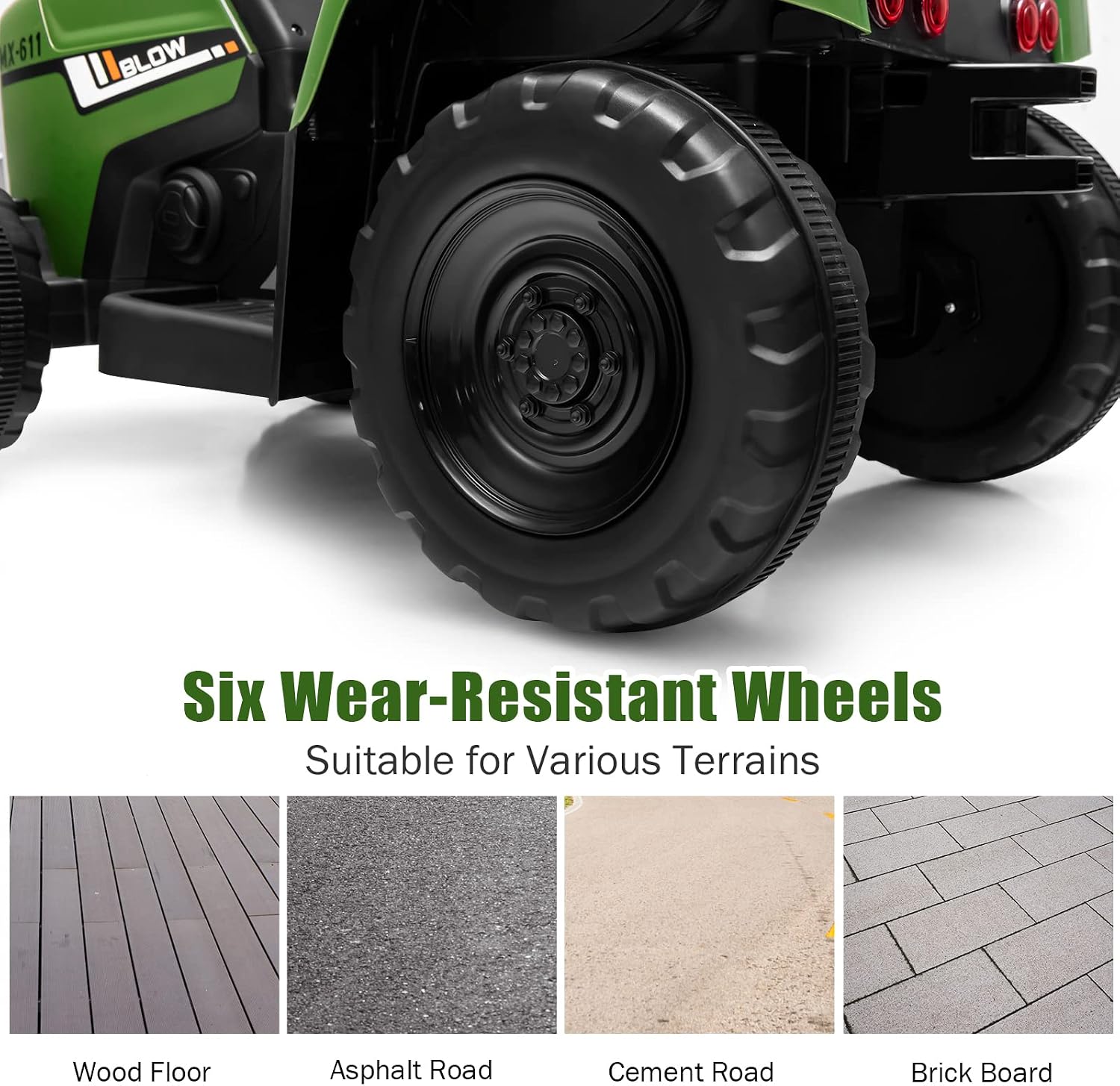 Costzon Ride on Tractor with Detachable Trailer, Kids' Electric Vehicles w/3-Gear-Shift Ground Loader, Wireless Design & USB, 7 LED Headlights