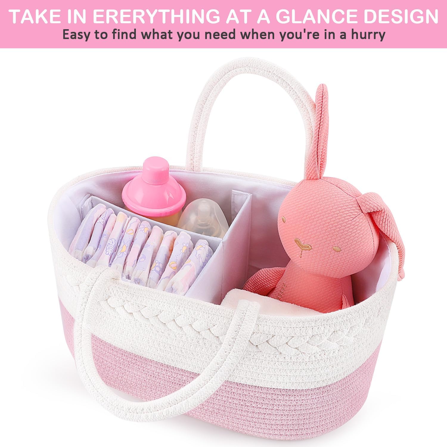 ABenkle Diaper Caddy Organizer - Cotton Rope Nursery Storage Basket for Baby Essentials, Boys & Girls Shower Gift, Changing Table Organizer