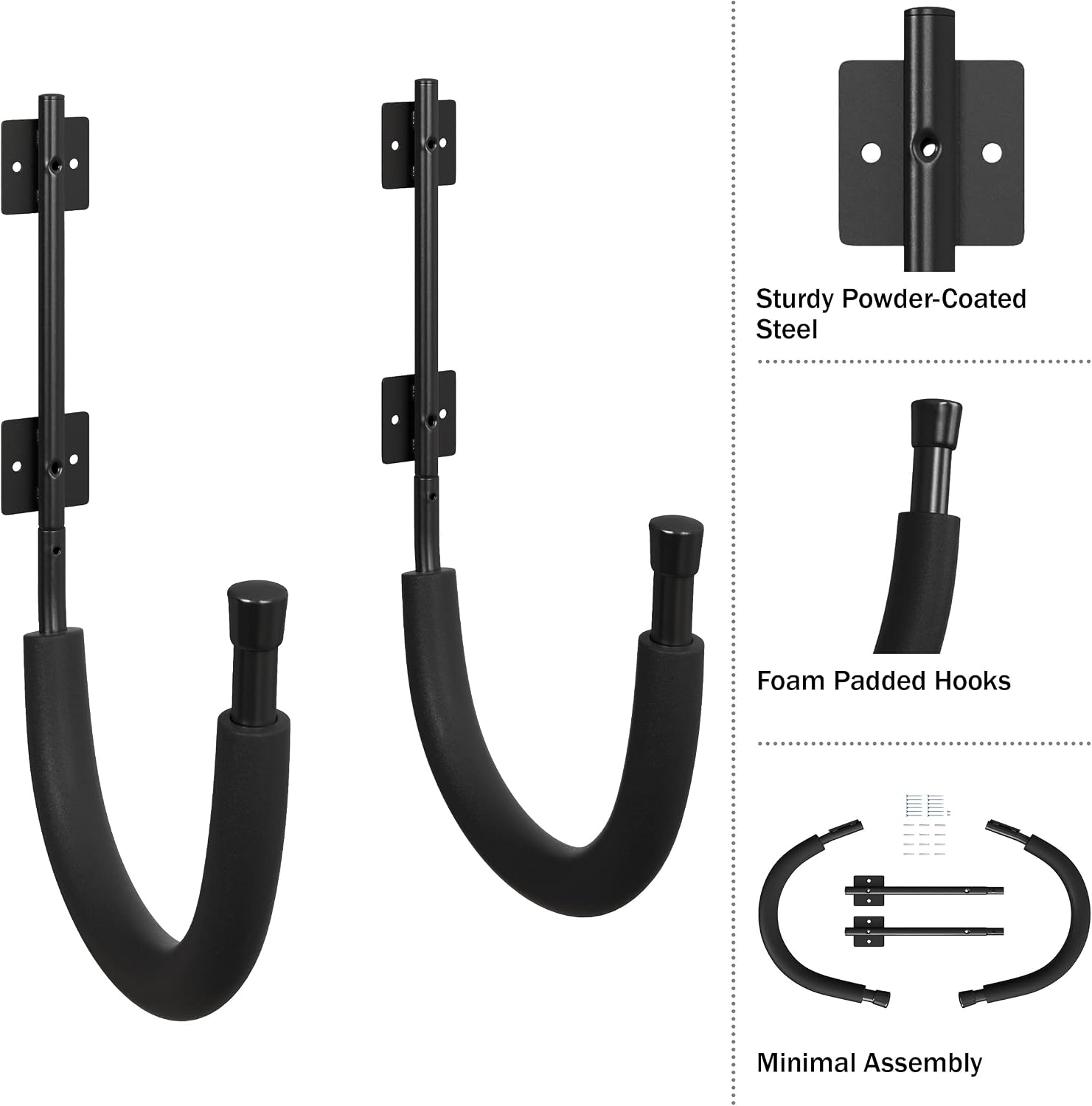 2-Pack of Kayak Storage Hook Sets - Kayak Wall Mount Hangers with 100lb Capacity Per Pair for Paddleboards, Surfboards,