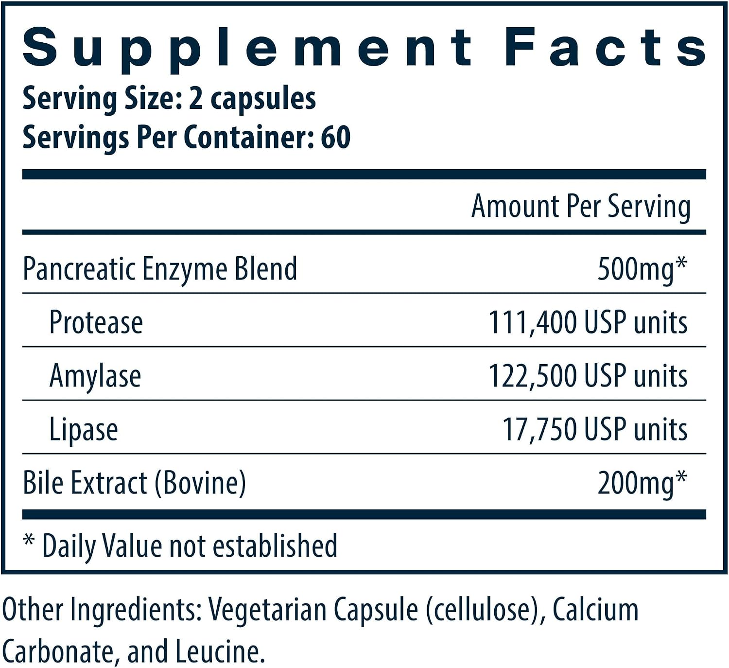 Vital Nutrients Pancreatin & Ox Bile Extract 500mg - Natural Digestive Enzymes for Women & Men - Supports Digestion of Protein, Fat, and Carbohydrates*- Gluten, Dairy & Soy Free - 60 Capsules