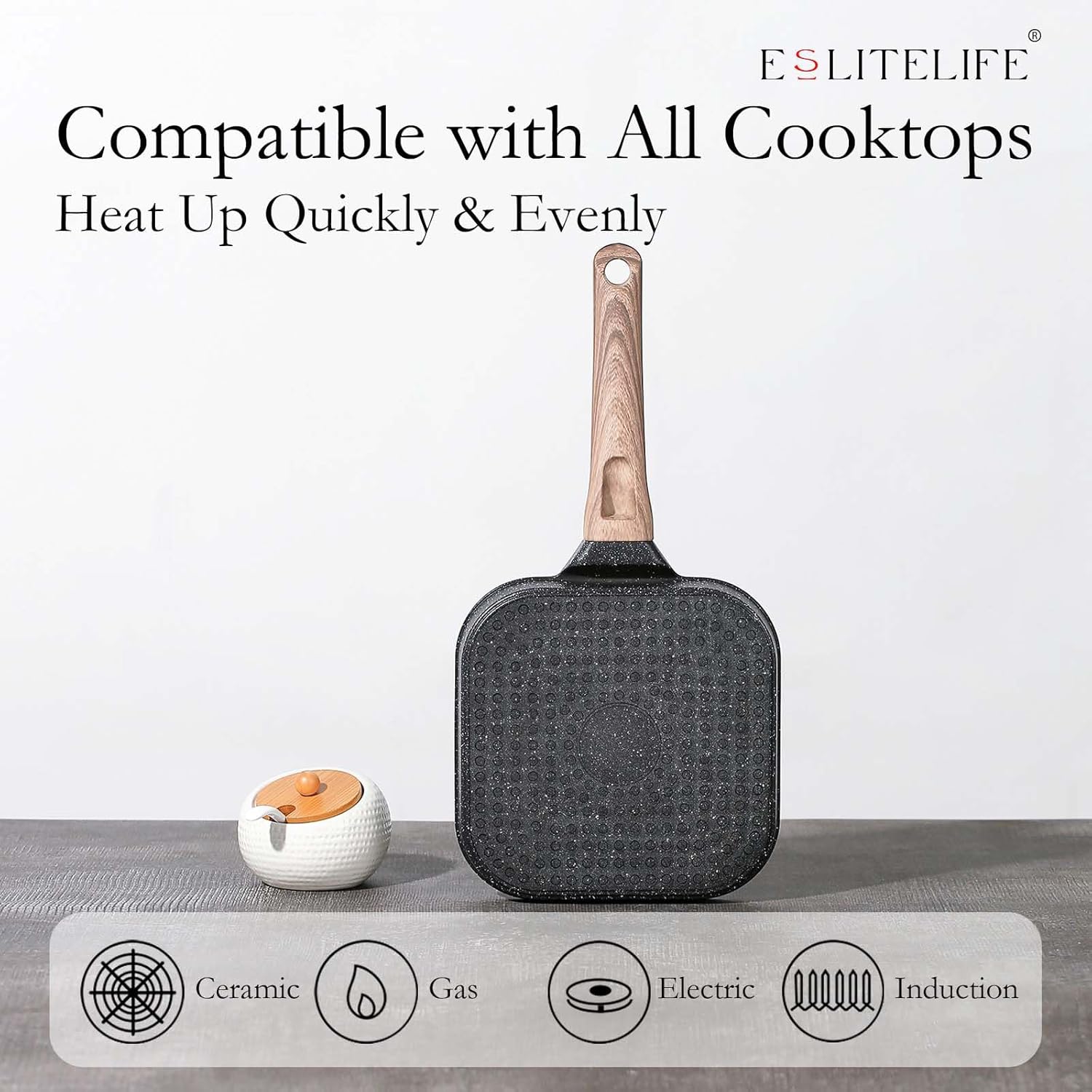 ESLITE LIFE Nonstick Grill Pan for Stove Tops, Versatile Griddle with Pour Spouts