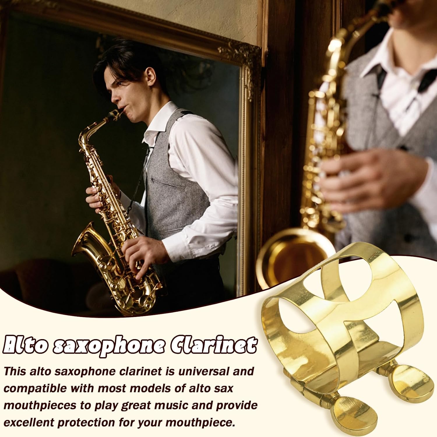 Alto Sax Ligature, Metal Alto Saxophone Ligature,Saxophone Gold Ligature Fastener