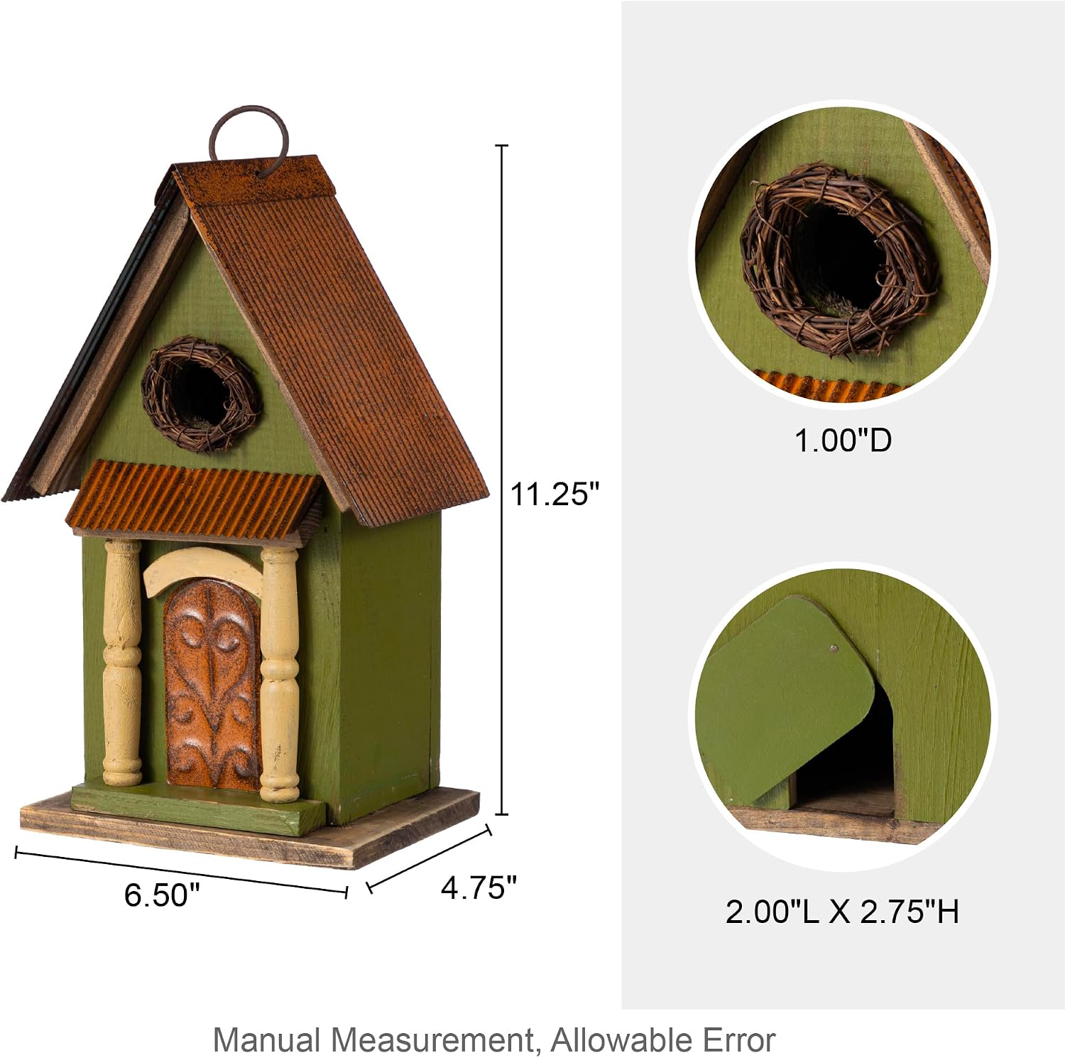 Glitzhome Bird Houses for Outside,10" H Rustic Wooden Bird House Garden Distressed Decorative Birdhouse for Outdoors, Hanging Birdhouse for Bluebird Hummingbird Wren Finch Cardinals Cedar