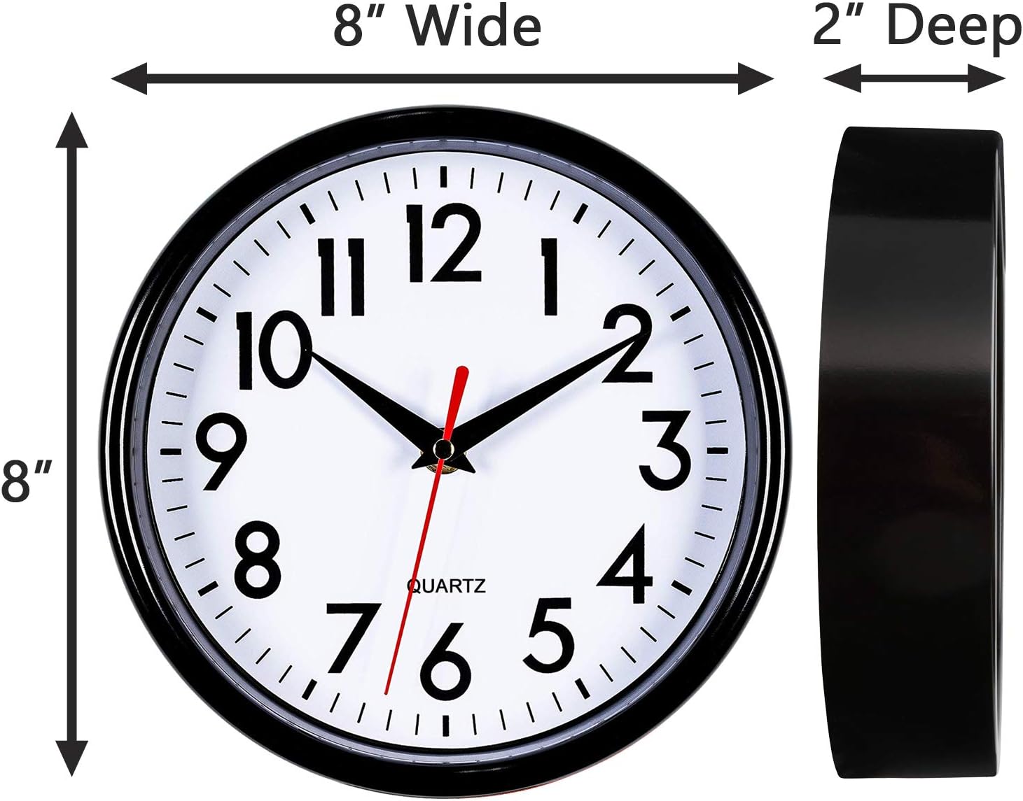 Bernhard Products Silver Wall Clock 8" Silent Non-Ticking Quality Quartz Battery Operated Clock for Home Kitchen Bedroom Bathroom Classroom Nursery