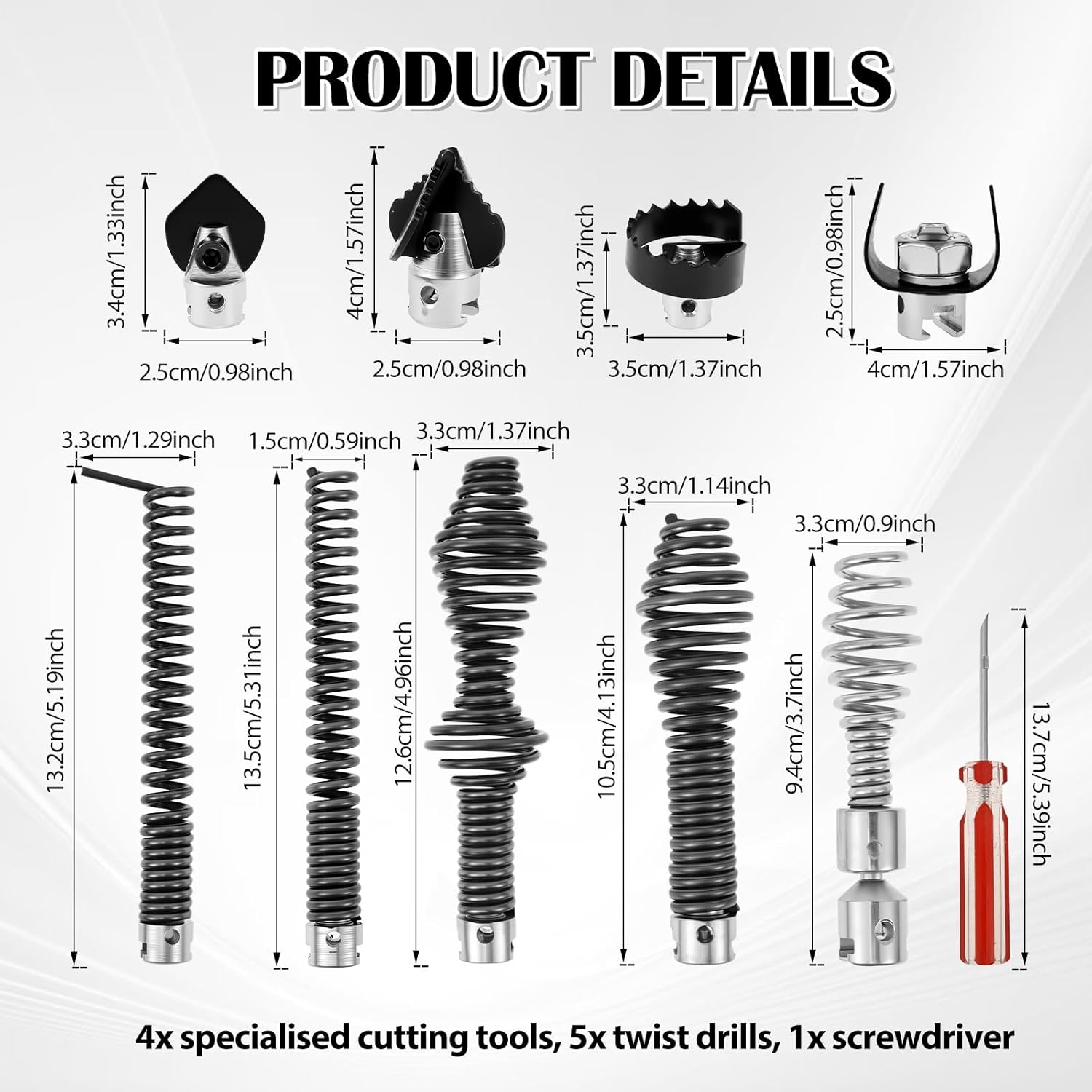 10Pcs Drain Snake Drill Attachment Set for K-400 C-4 C-6, Drain Auger Cutter Kit, High Carbon Steel Drain Cable Cutter and Auger Set for Clog Removal