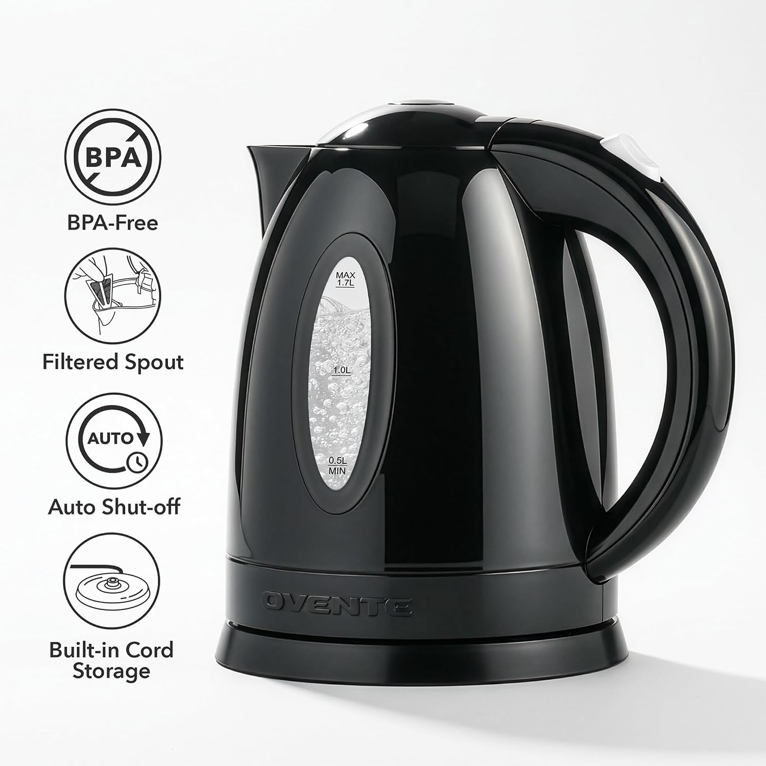 OVENTE 1.7L Electric Kettle with 1100W Fast Boiling Water, Green KP72G