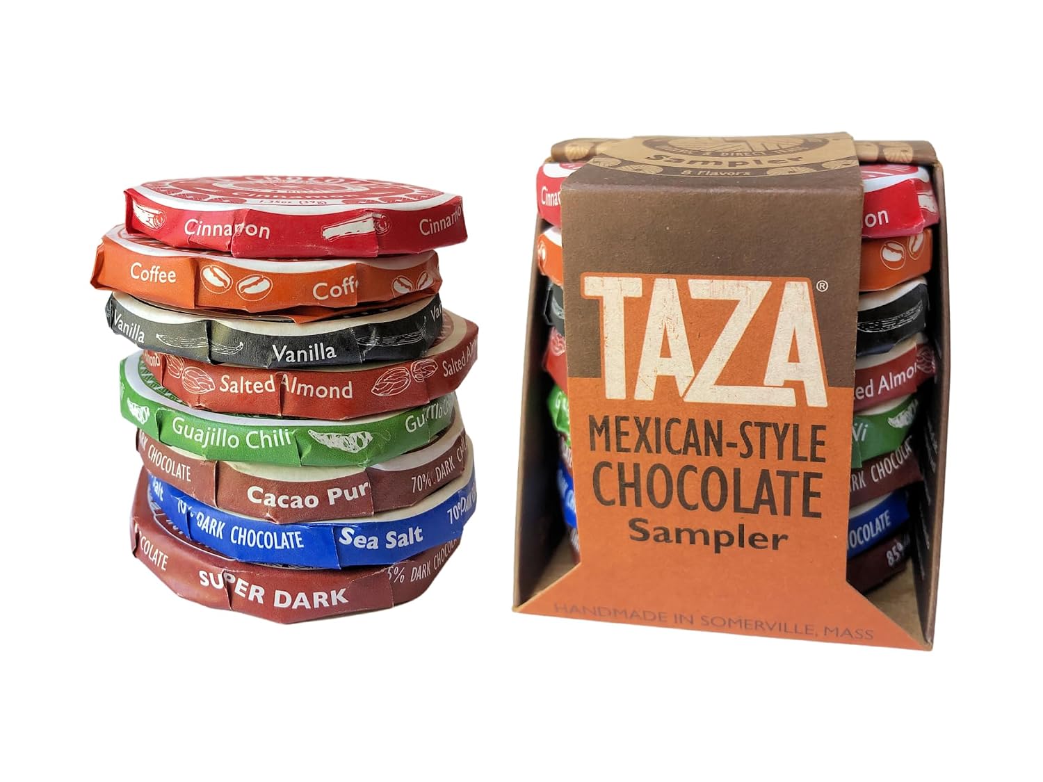 Taza Chocolate Organic Mexicano Disc Stone Ground, Variety Pack, 1.35 Ounce (8 Count), Vegan | Vegan, Dairy Free, Gluten Free, Organic Stone Ground Dark Chocolate Disc, 1.35 Ounce