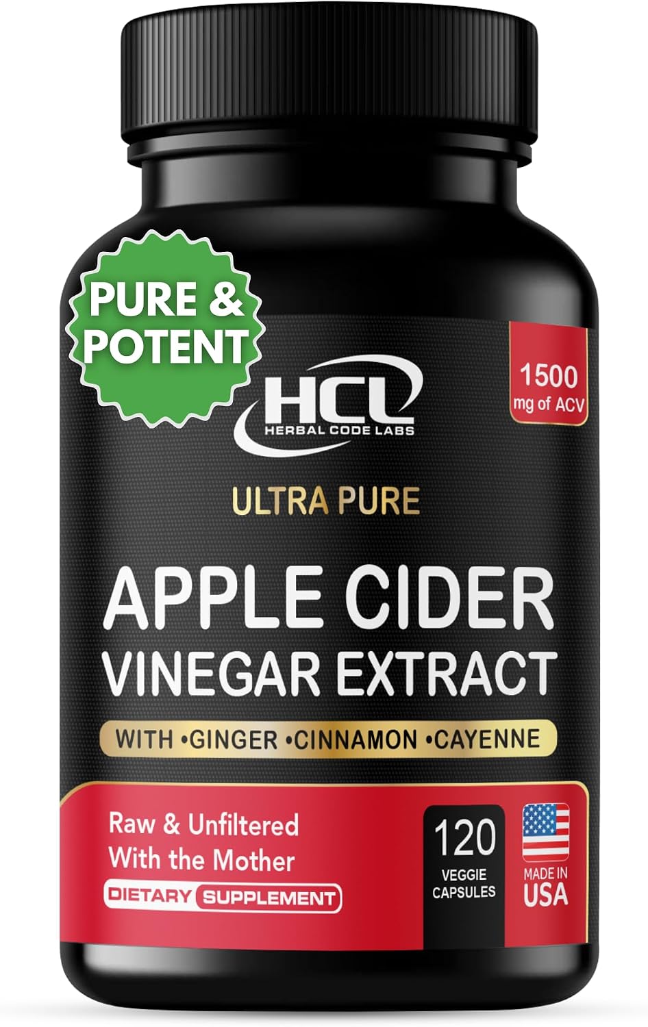 Apple Cider Vinegar Capsules 1500 mg Extract with the Mother - Extra Strength Raw Apple Cider Pills w Ginger Cayenne Cinnamon - Natural Detox Potent