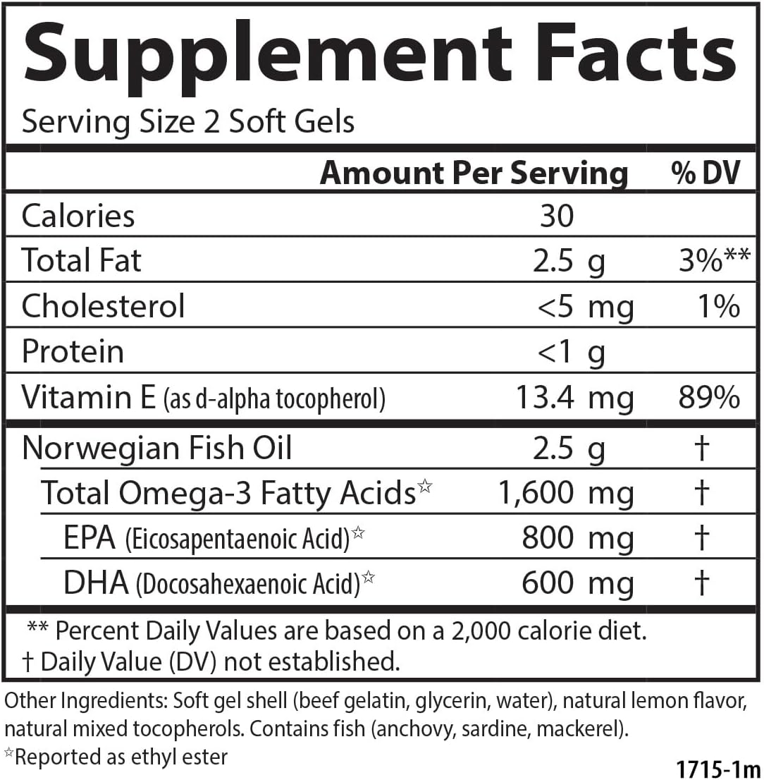 Carlson Elite Omega-3 Gems, 1600 mg, from Norway, Lemon, 90 + 30 Softgels | Omega-3 Fatty Acids Including EPA and DHA; Wild-Caught Fish Oil Supplement; Sustainably Sourced Omega 3 Fish Oil Capsules
