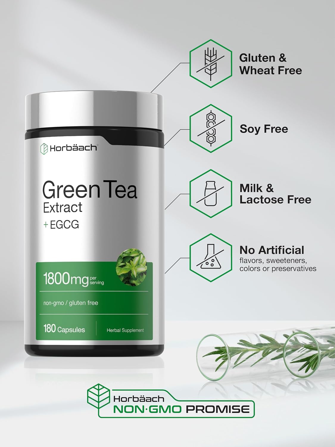 Horbäach EGCG Green Tea Extract Pills | 180 Capsules | Max Potency