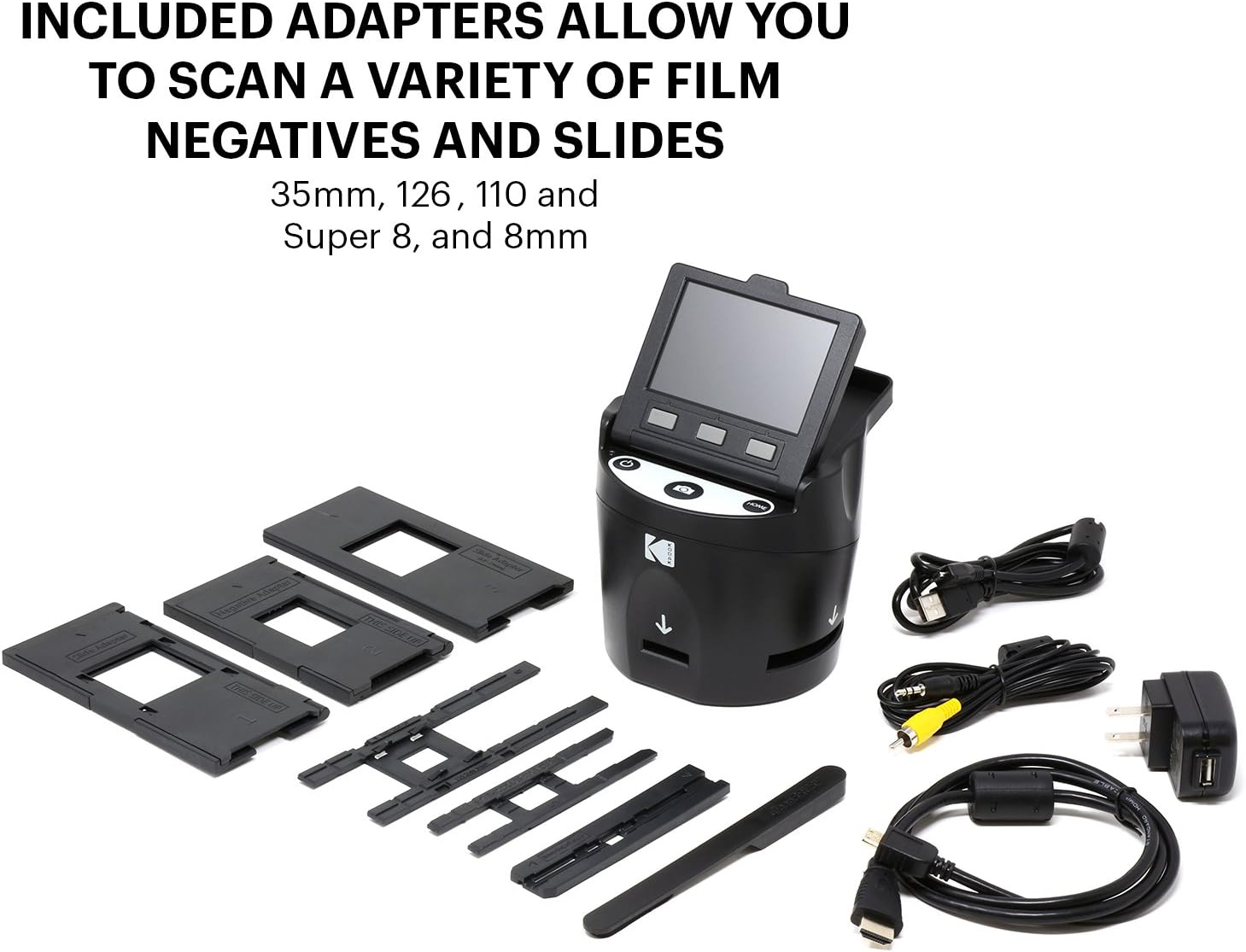 KODAK SCANZA Film & Slide Scanner, 3.5" LCD, 35mm, 126, 110, Super 8 & 8mm | Converts color/B&W negatives to 14MP/22MP JPEGs