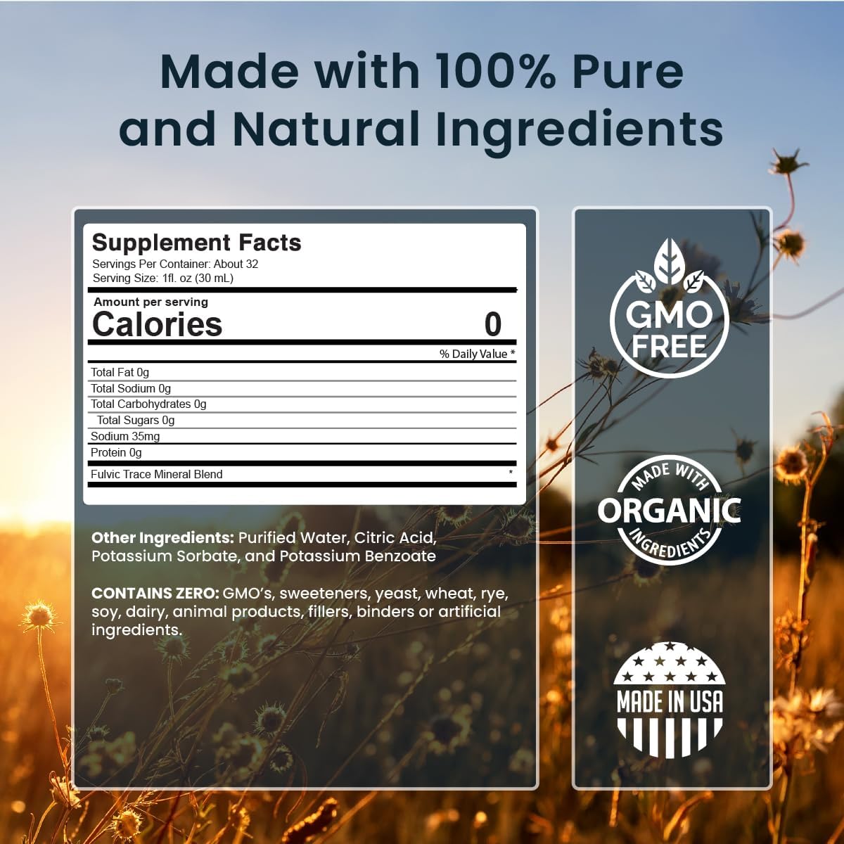 Liquid Chelated Minerals - Organic Humic Fulvic Mineral Blend - 72+ Plant-Based Minerals, 20 Essential Amino Acids - 100% Natural - 1 Month Supply