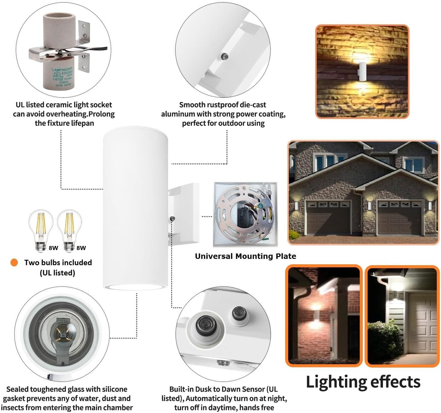 Dusk to Dawn Outdoor Wall Sconce, Waterproof Exterior Light Fixture