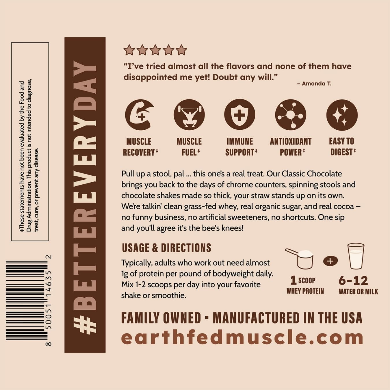 Earth Fed Muscle Whey Back Vanilla Irish Grass Fed Whey Protein Isolate | 25g protein per scoop, Third-Party Certified. Smooth vanilla, zero artificial sweeteners. Cold-processed in Ireland.