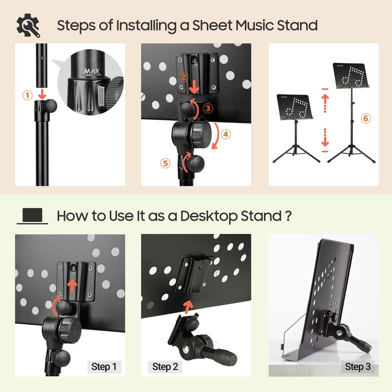 CAHAYA Sheet Music Stand Adjustable Height Portable with Carry Bag Metal