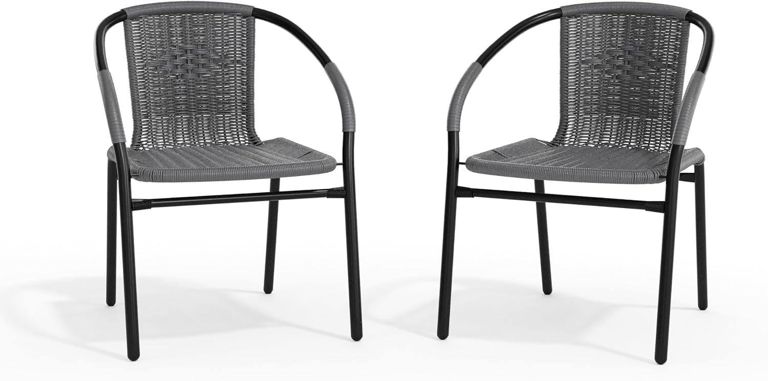 Flash Furniture Lila Modern Rattan Indoor/Outdoor Stackable Dining Chairs, Stacking Rattan Bistro Chairs for Patio or Restaurant, Set of 4, Brown | Commercial Grade, Indoor/Outdoor Use