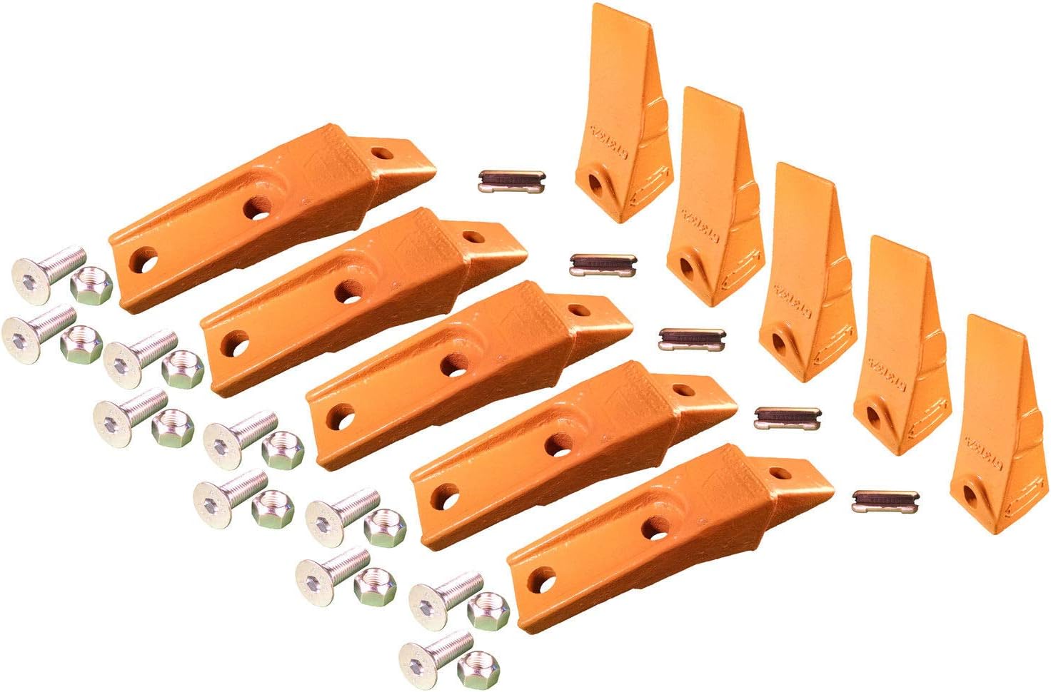 5 - Bobcat Style Skid Steer Bucket Teeth w/Bolt On Shanks, Pins, & Hardware