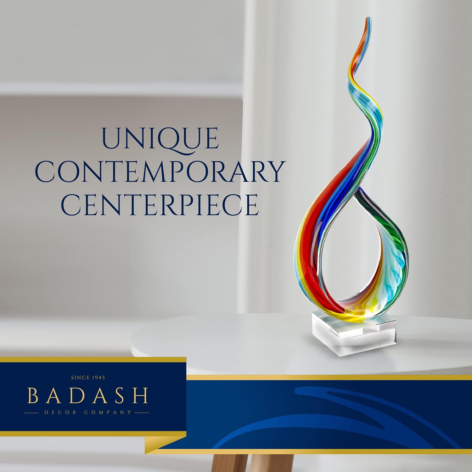 Badash Rainbow Murano-Style Art Glass Sculpture Centerpiece, 18 Inch | Murano-style art glass sculpture for tabletop decor, living rooms, offices, shelves, console tables and gifts