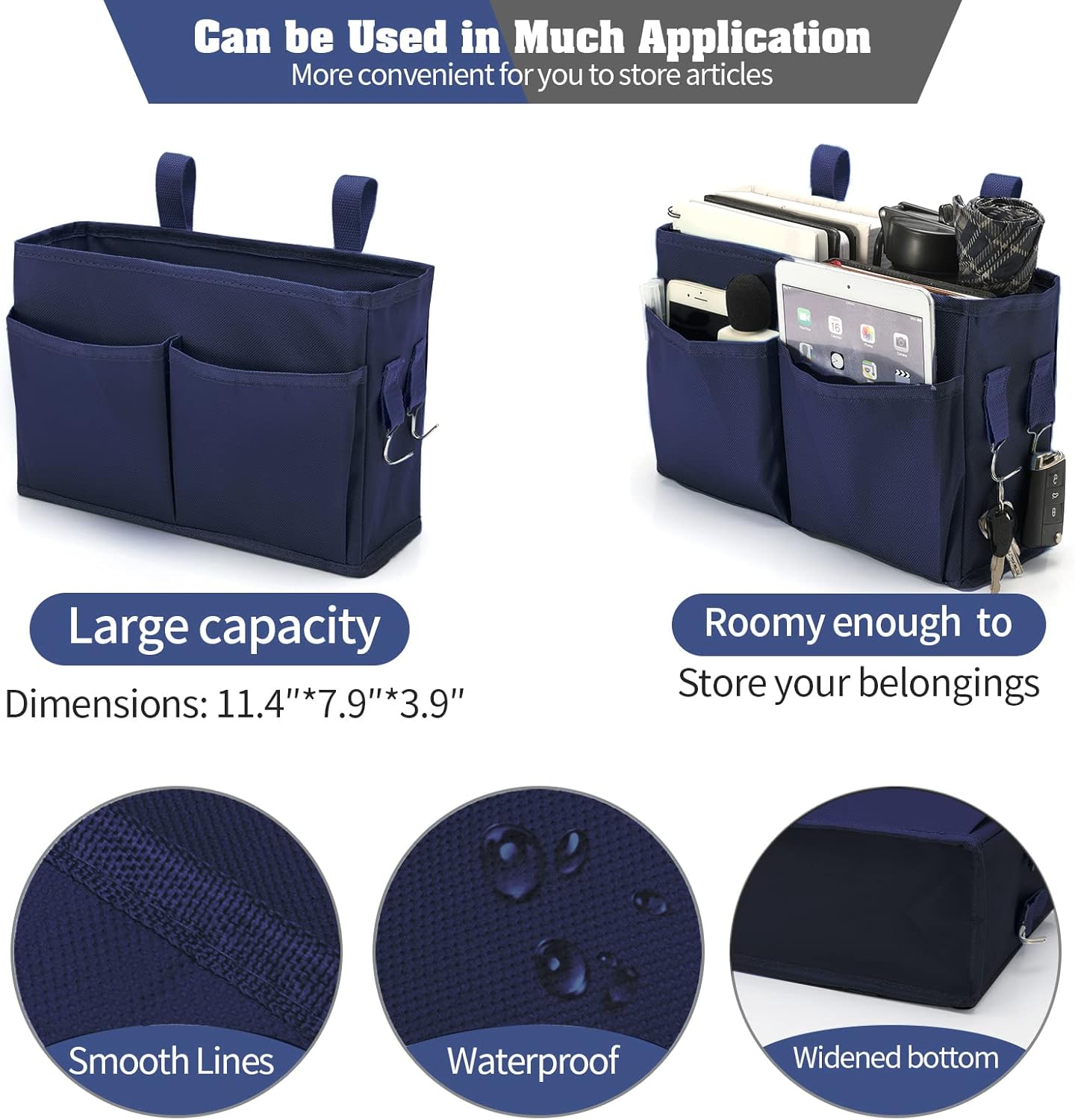 Bseash Bunk Bed Organizer, Bedside Caddy Hanging Bed Organizer Storage Bag 8 Pockets, for College Dorm Rooms Bed, Hospital Bed, Baby Bed Rails