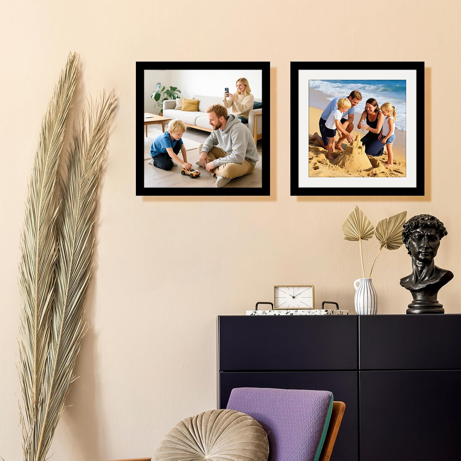 Picture Frames 8x8 2 Pack Made of Solid Wood Black for Wall Mounting and Tabletop Display