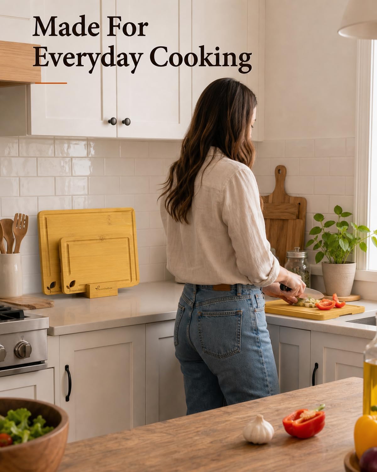 Cutting Boards for Kitchen, Wooden Chopping Board for Meat, Vegetables and Fruit, 18" x 12" XL Deep Carbonized Bamboo Board for Meal Prep, Serving, Daily Cooking and Kitchen Counter