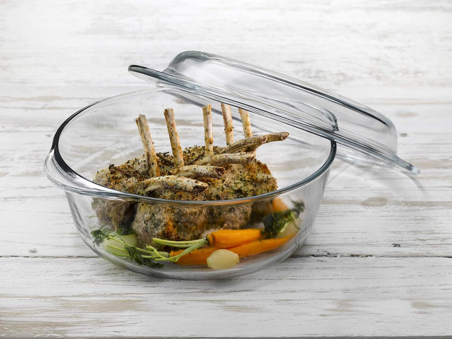 Glass Casserole with Lid- Round Baking Dish, Oven Safe Bakeware, 71 oz