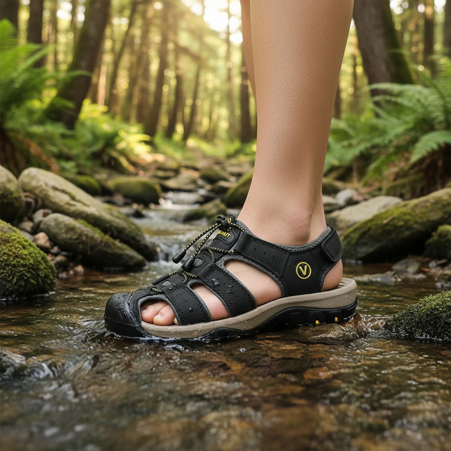 FLARUT Men's Sport Sandals Closed Toe Leather Water Hiking Shoes