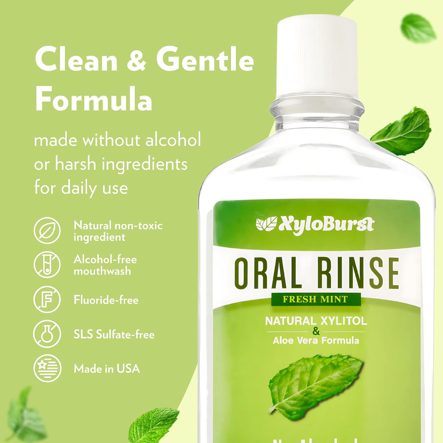 Xyloburst Oral Rinse Mouthwash - Natural Xylitol Mouthwash | Fluoride Free Mouth Wash | Alcohol Free Mouth Wash | Fresh Mint Mouth Rinse | SLS Free