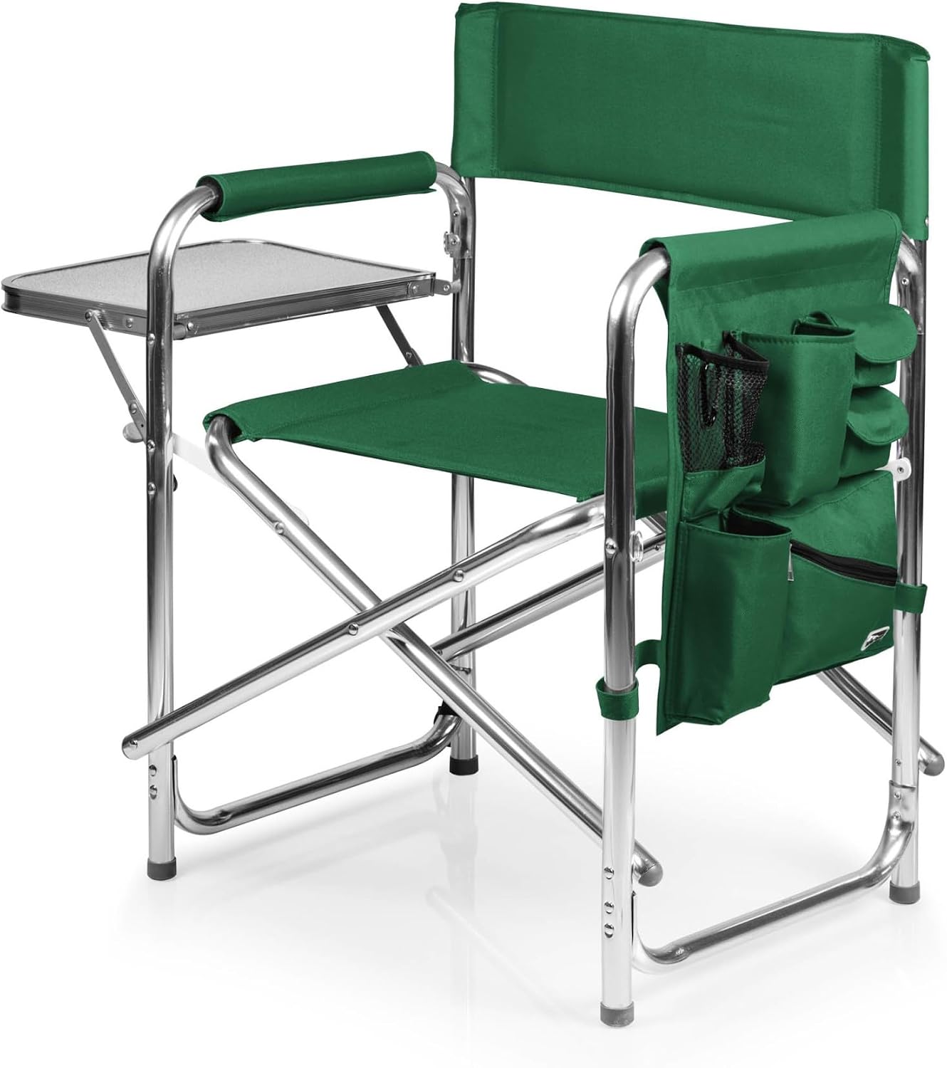 PICNIC TIME Sports Chair with Side Table and Armrest Caddy, Lightweight Aluminum Folding Outdoor Camping Chair for Adults, Portable Director Style Lawn Seating with Pockets & Carry Strap, (Navy Blue)