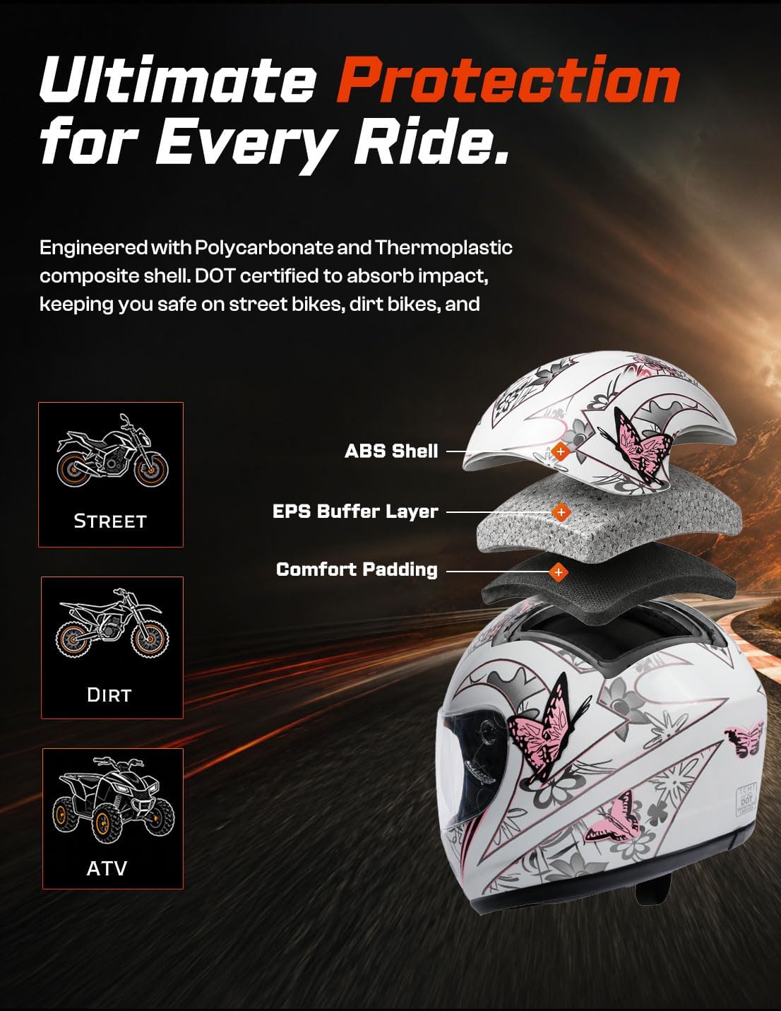 TCMT Full Face Helmet for Adult Men & Women, DOT Approved