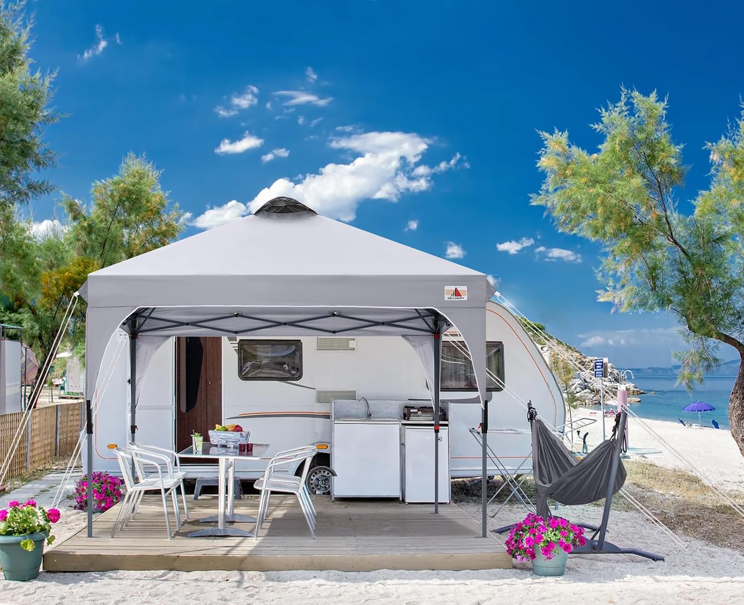 ABCCANOPY Outdoor Pop up Canopy Tent, 10x10 Instant Portable Canopy for Camping, Beach, Backyard,Gray | Water resistant & UV protection canopy, easy setup, with carry bag, ideal for camping, beach, backyard, market events