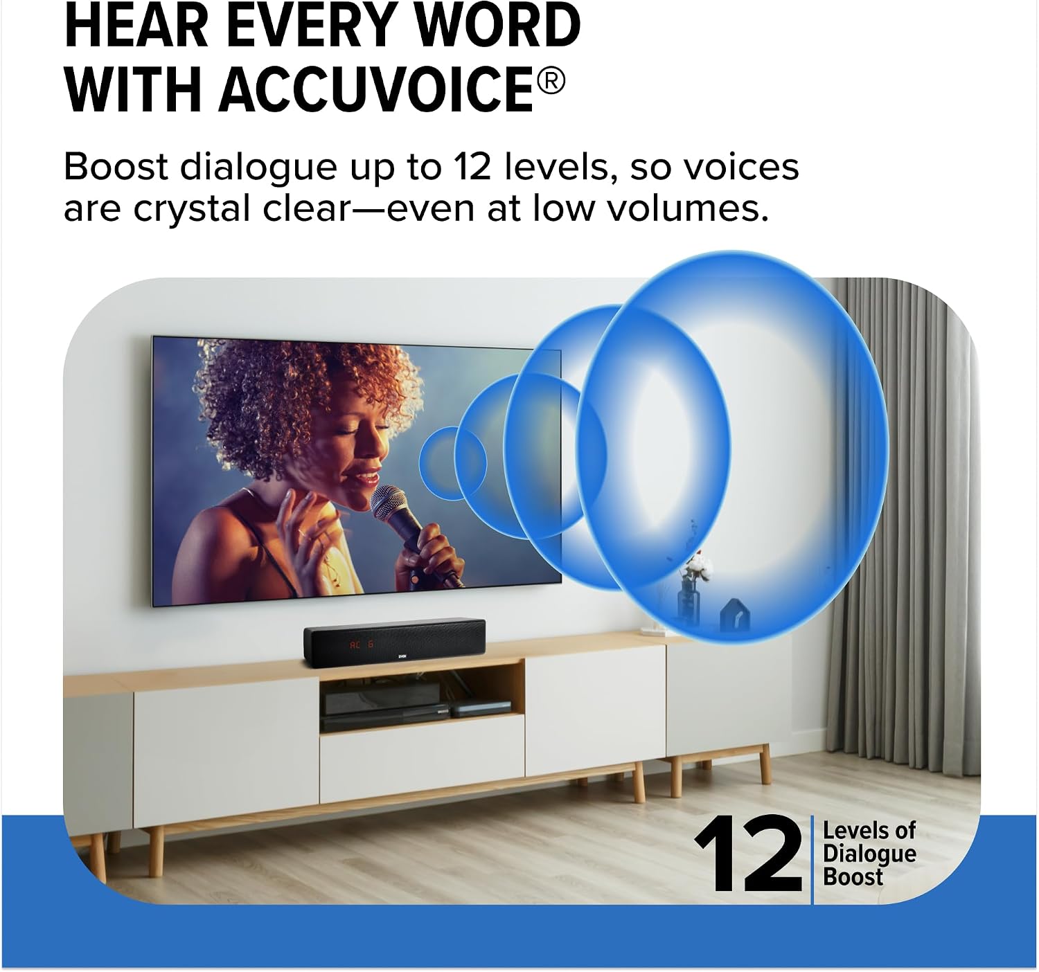 ZVOX AccuVoice AV157 Dialogue Clarifying Soundbar- 12 Levels of Voice Boost