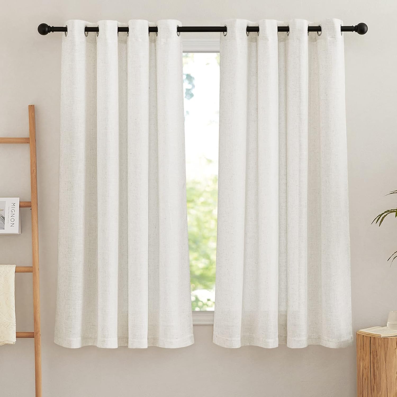 NICETOWN Linen Curtains Semi Sheer Bedroom Window Curtains