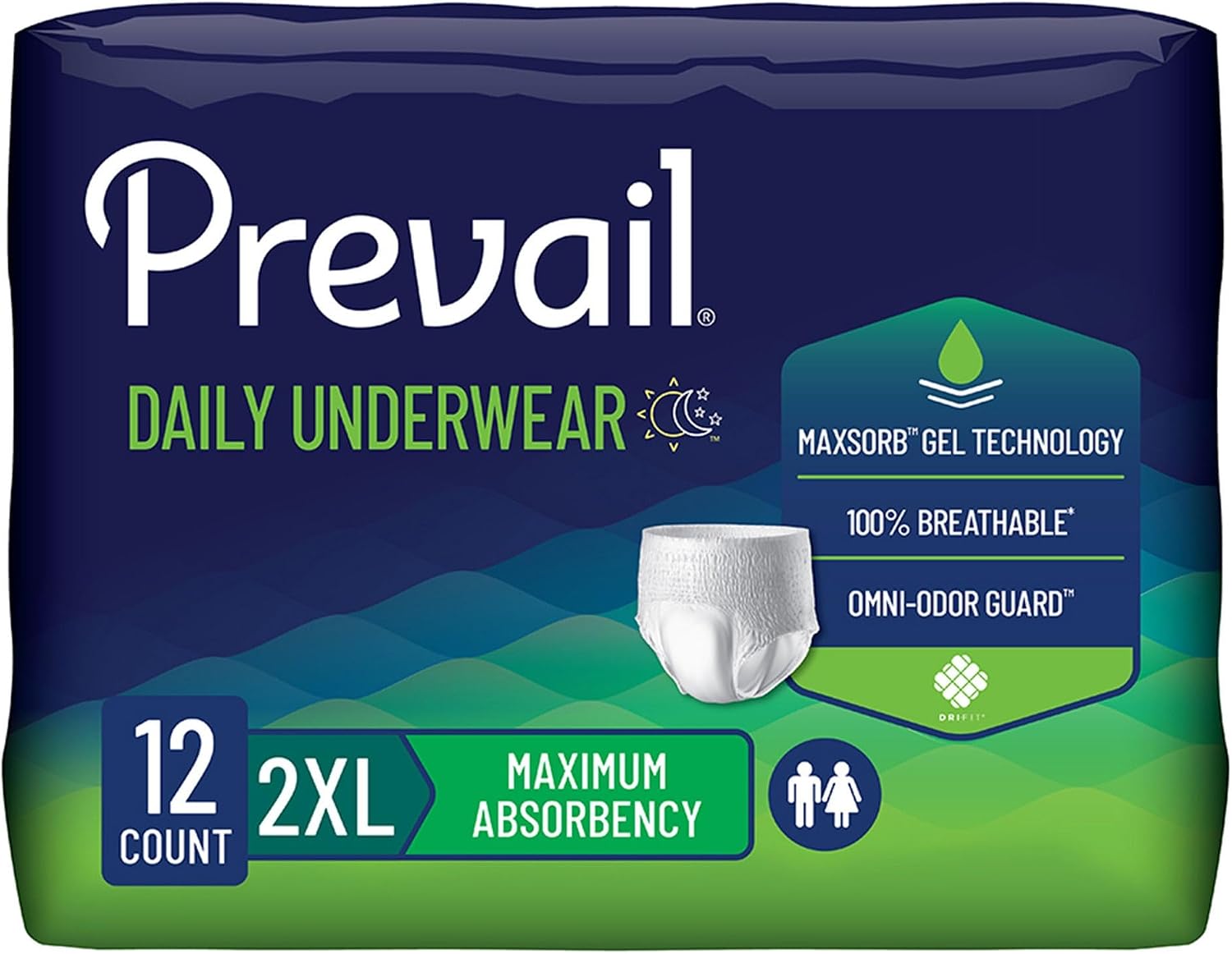 Prevail Daily Protective Underwear - Unisex Adult Incontinence Underwear - Disposable Adult Diaper for Men & Women - Maximum Absorbency - XX-Large - 12 Count (Pack of 4) | Prevail Daily Unisex Underwear Maximum Disposable Incontinence Underwear Pull On w…