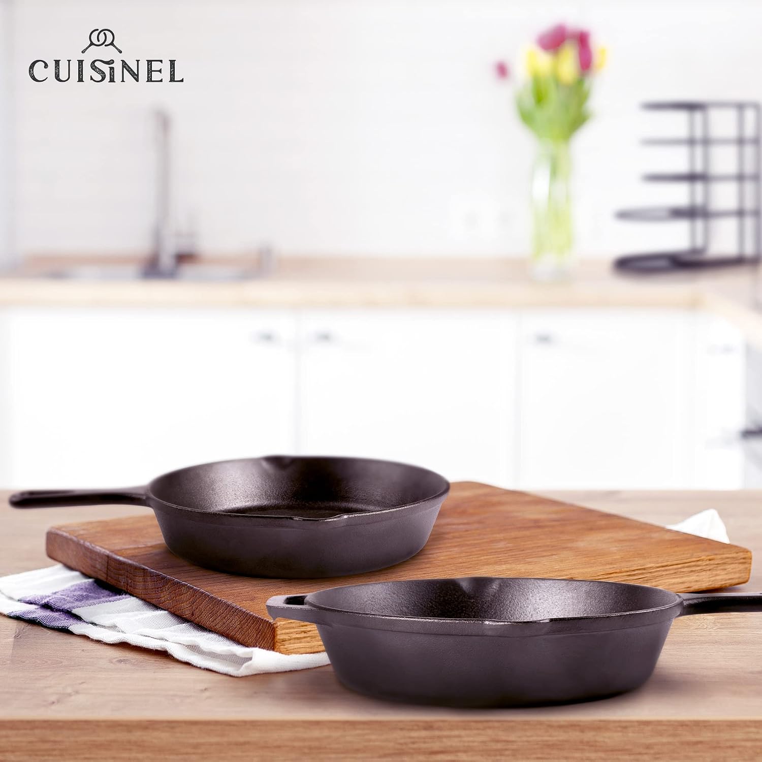 Cuisinel Cast Iron Skillet with Lid - 10"-Inch Pre-Seasoned Frying Pan + Glass Cover + Heat-Resistant Handle Holder - Indoor/Outdoor Use - Grill, Stove, Camp Firepit, Induction - Oven Safe Cookware