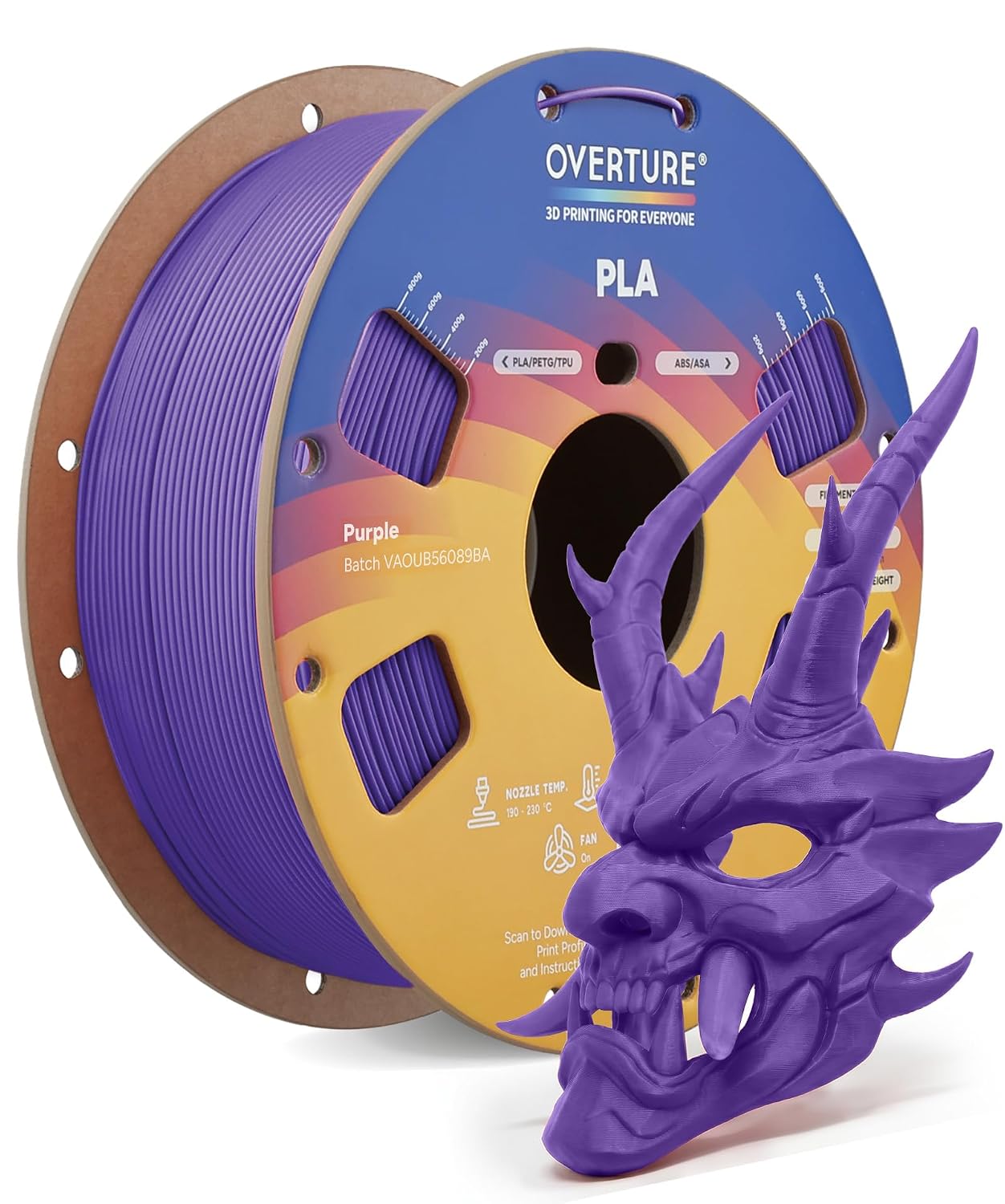 OVERTURE High Speed PLA Filament 1.75mm 3D Printer Filament,1kg White