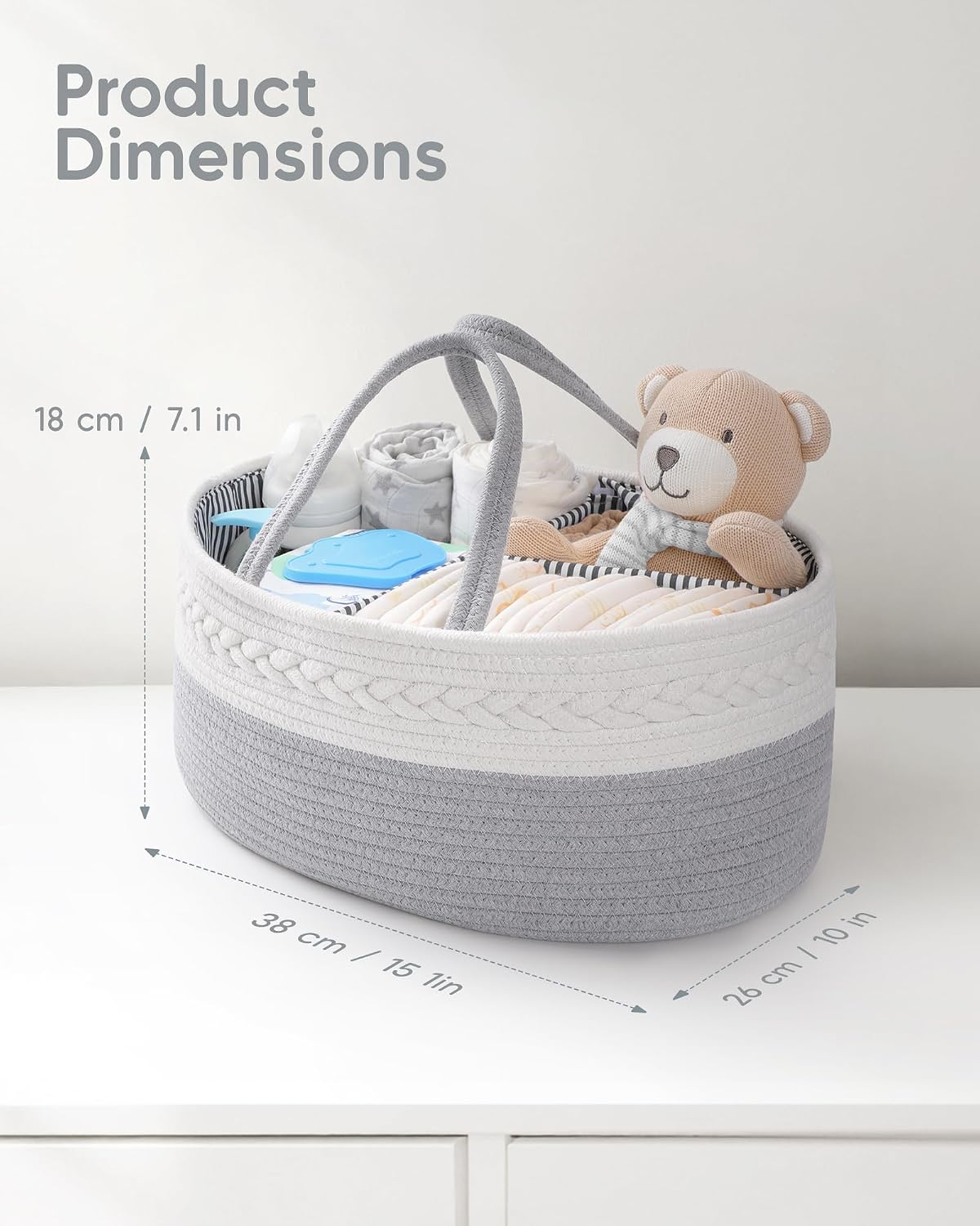 Maliton Diaper Caddy Organizer for Baby, Cotton Rope Baby Gift Basket, Portable Diaper Organizer for changing table, Nursery Storage Organizer