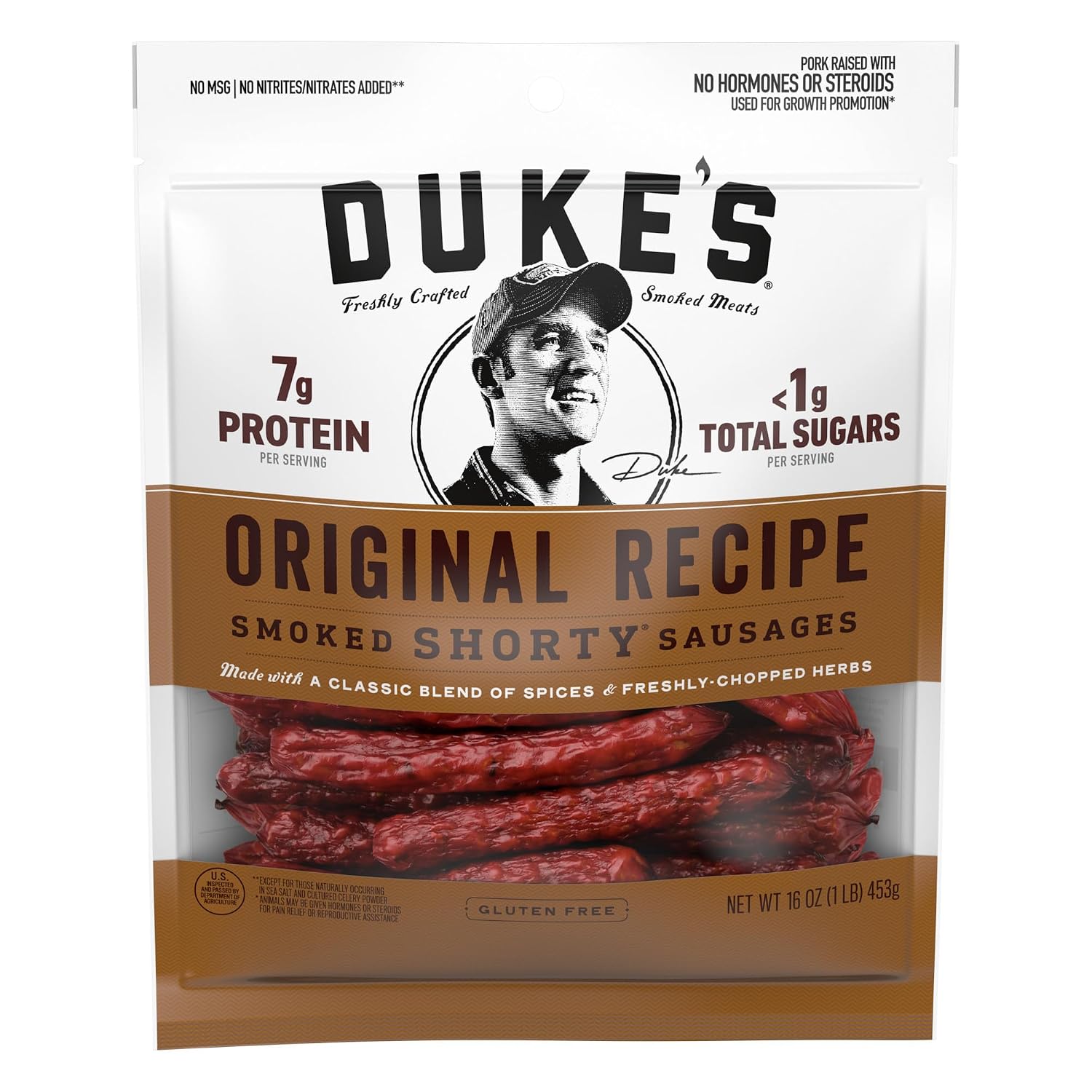 Duke's Pork Original Smoked Shorty Sausages, 7g Protein Per Serving, 4 oz. (Pack of 8)