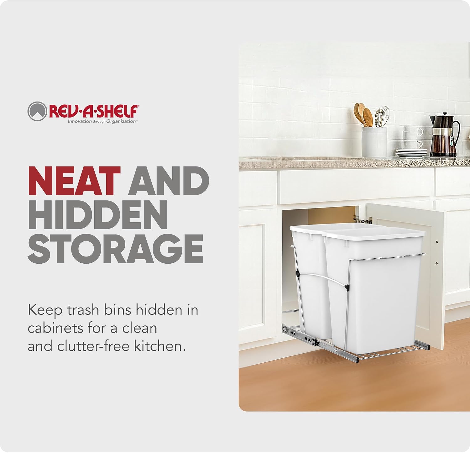 Rev-A-Shelf Double Pullout Garbage Trash Cans for Kitchen Cabinets, 35 Qt