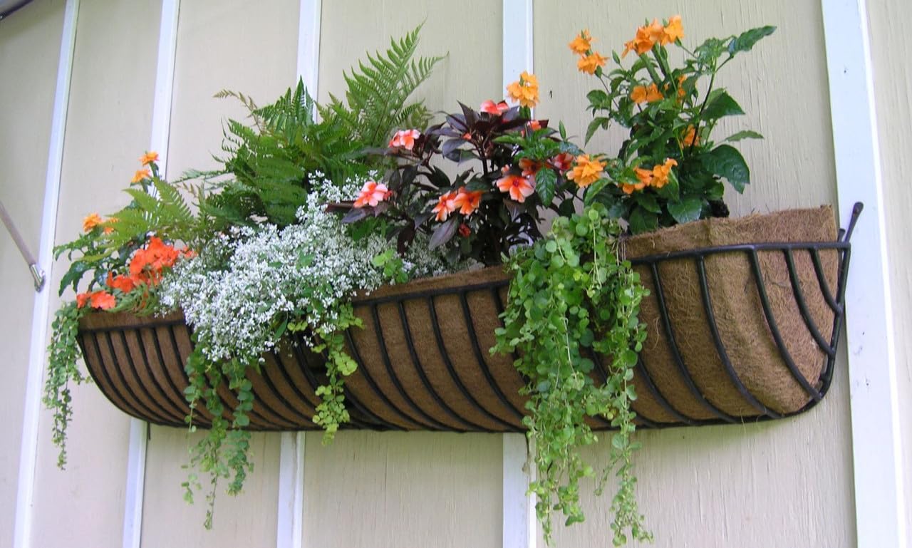 72 inch Window Hayrack Planter with Coco Liner - Black PVC Coated
