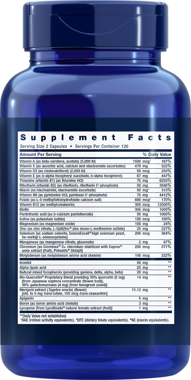 Life Extension Two-Per-Day Multivitamin, Vitamins B, C, D, zinc, Packed with Over 25 Vitamins, Minerals & extracts, Two-Month Supply, Non-GMO, Gluten-Free, 120 Capsules